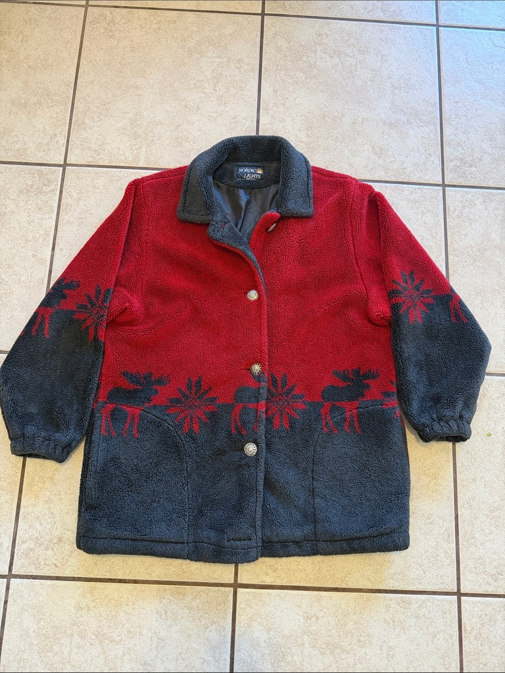 Vintage Red & Black Teddy Jacket with Moose Motif